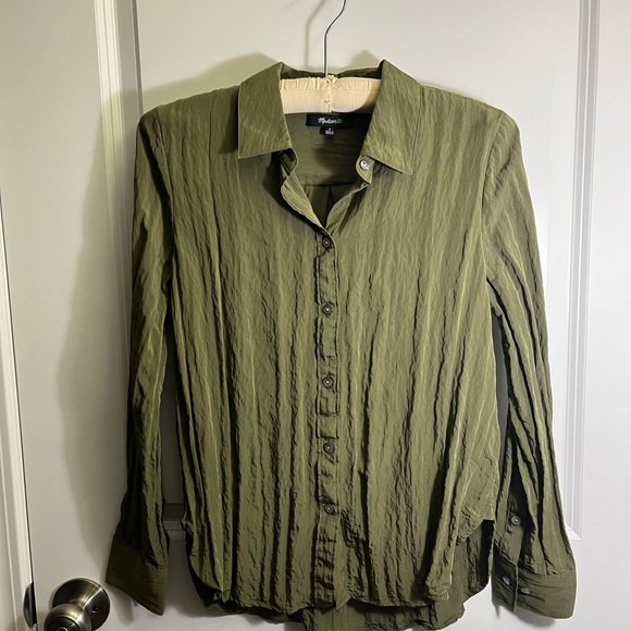 Madewell Olive Button Up Shirt Size Small - Picture 4 of 7